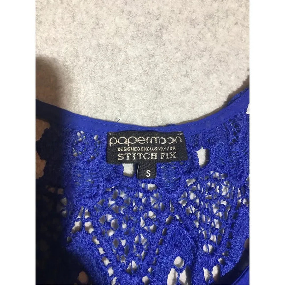 Womens Papermoon Stitch Fix Lace Blouse Tank Top Cobalt Blue Bold Romantic - Picture 2 of 5